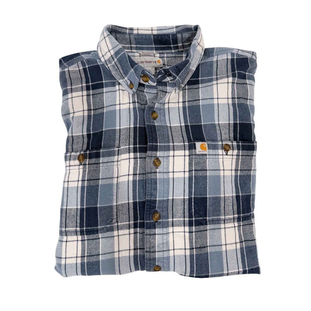 Carhartt Button Down Shacket Mens XL Tall Blue Plaid Relaxed Fit Cotton 100139